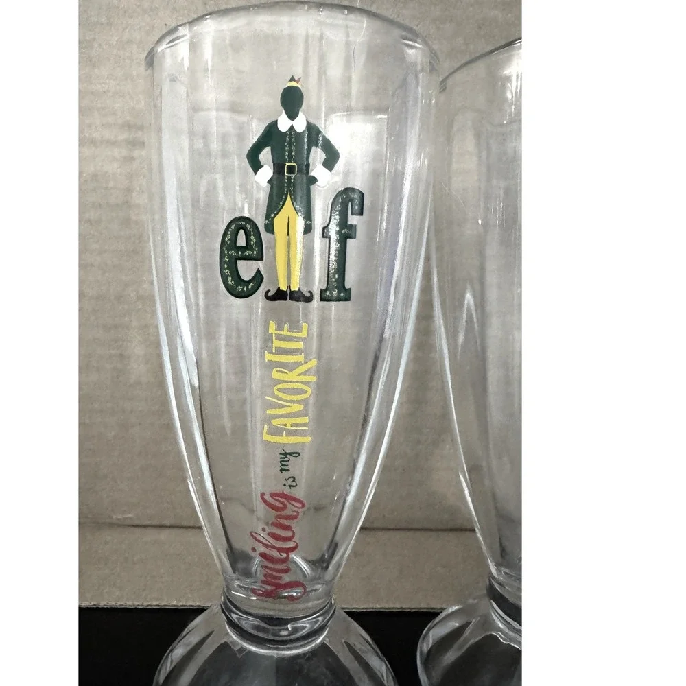 Elf Movie Buddy the Elf Footed Soda Glasses Set of 2 Christmas Holiday Clear